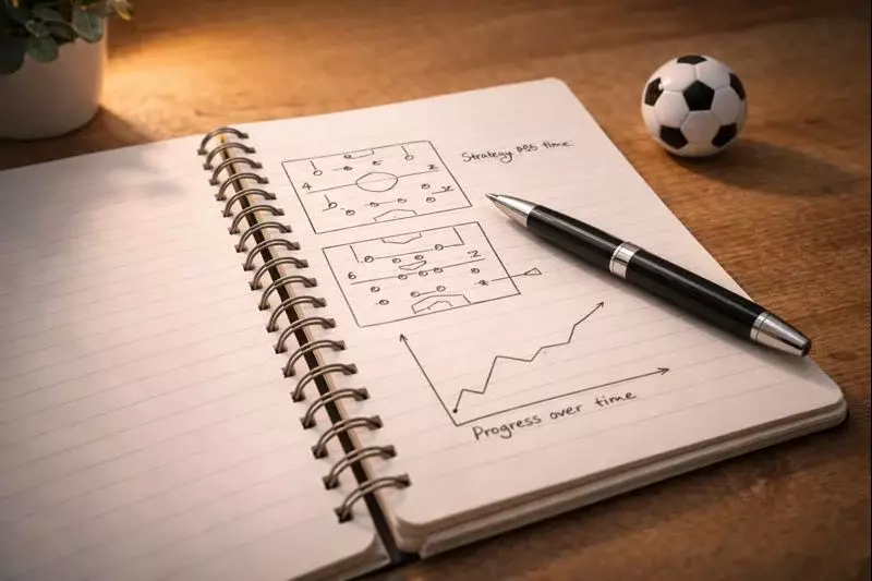 Notitieboek met voetbalweddenschap planning en strategie aantekeningen