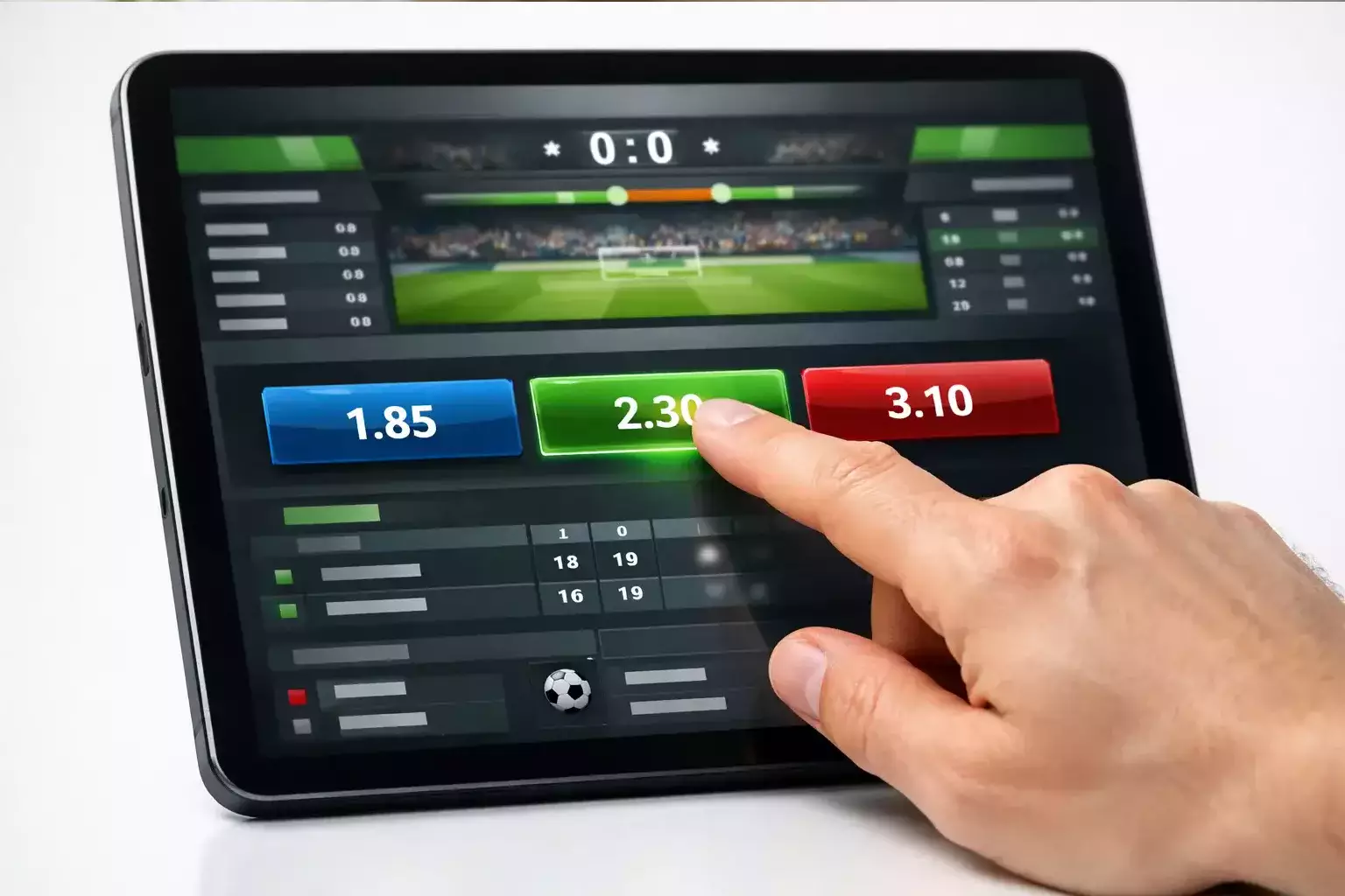 Hand wijst naar optie op tabletscherm