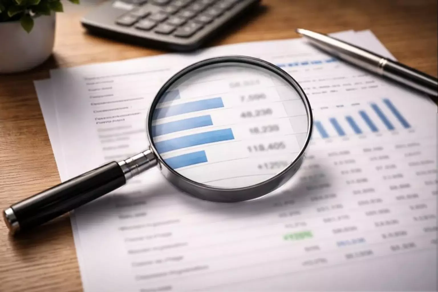 Vergrootglas boven document met cijfers