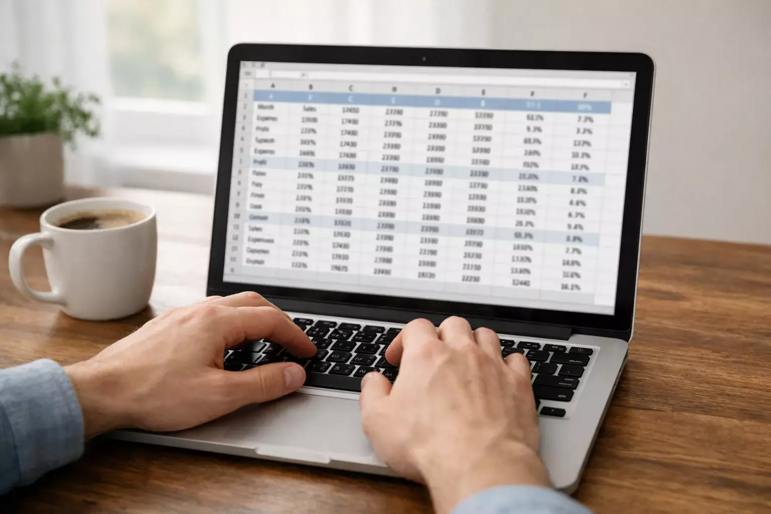 Spreadsheet met getallen op laptopscherm