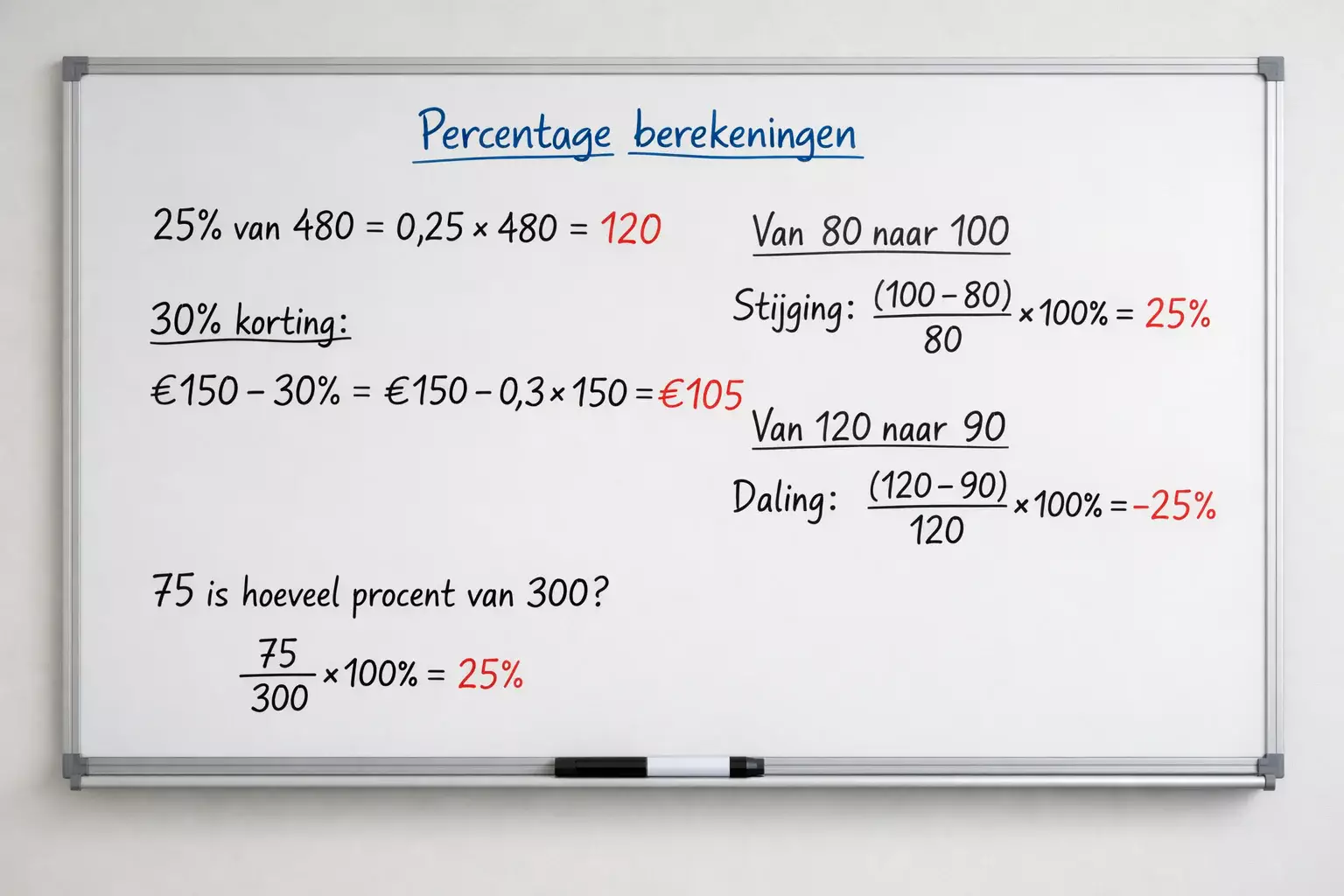 Wiskundige berekeningen op whiteboard