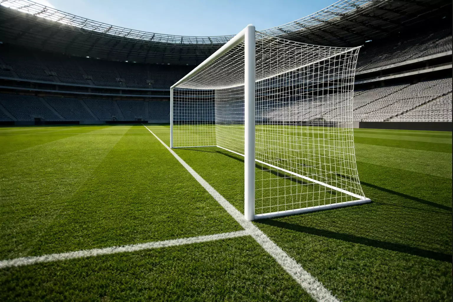 Voetbaldoel met net vanuit hoek gefotografeerd