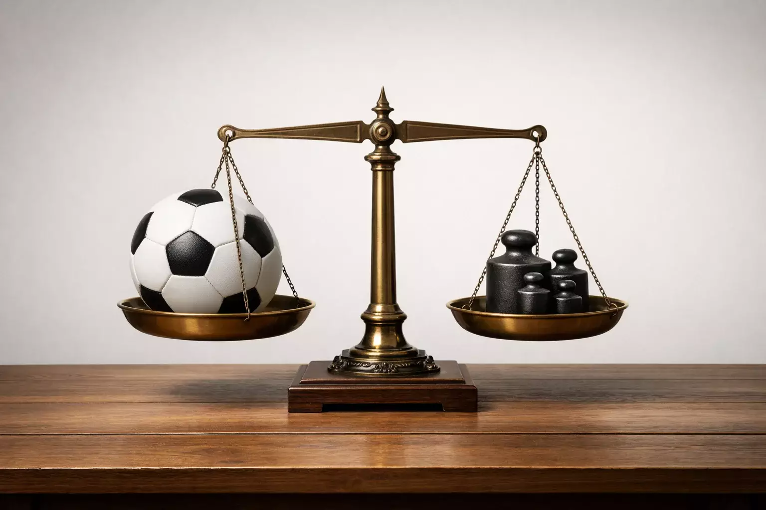 Weegschaal met voetbal aan &eacute;&eacute;n kant