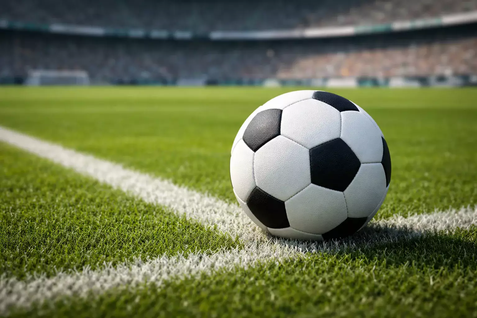 Voetbal op het groene gras van een voetbalveld