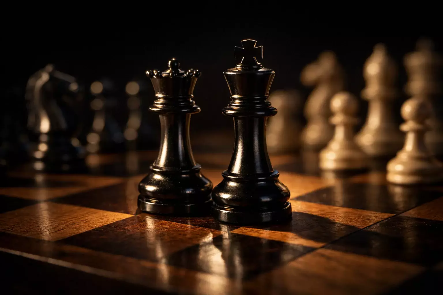 Schaakstukken op een bord als metafoor voor strategie