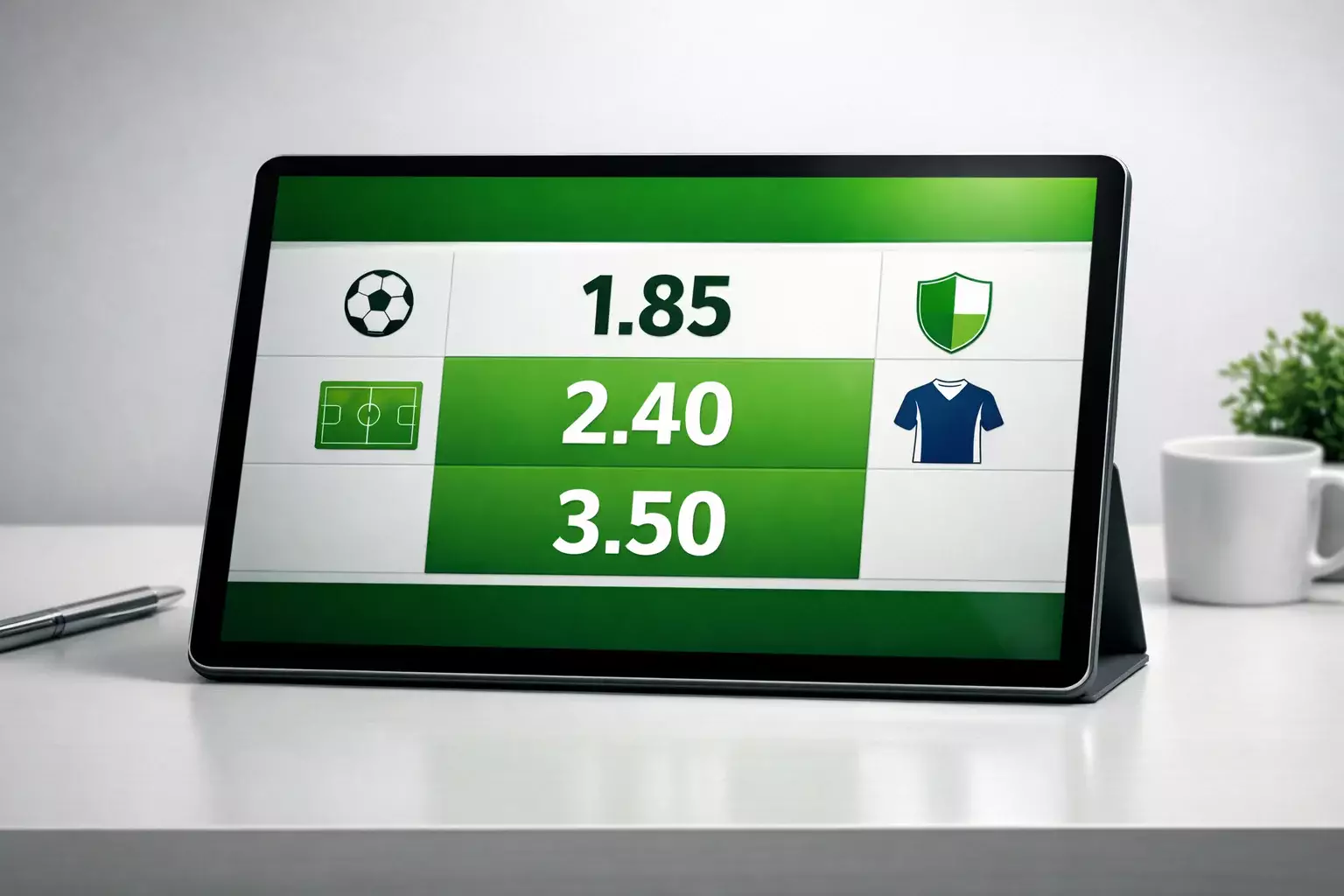 Scherm met voetbalwedstrijd odds en decimale quoteringen